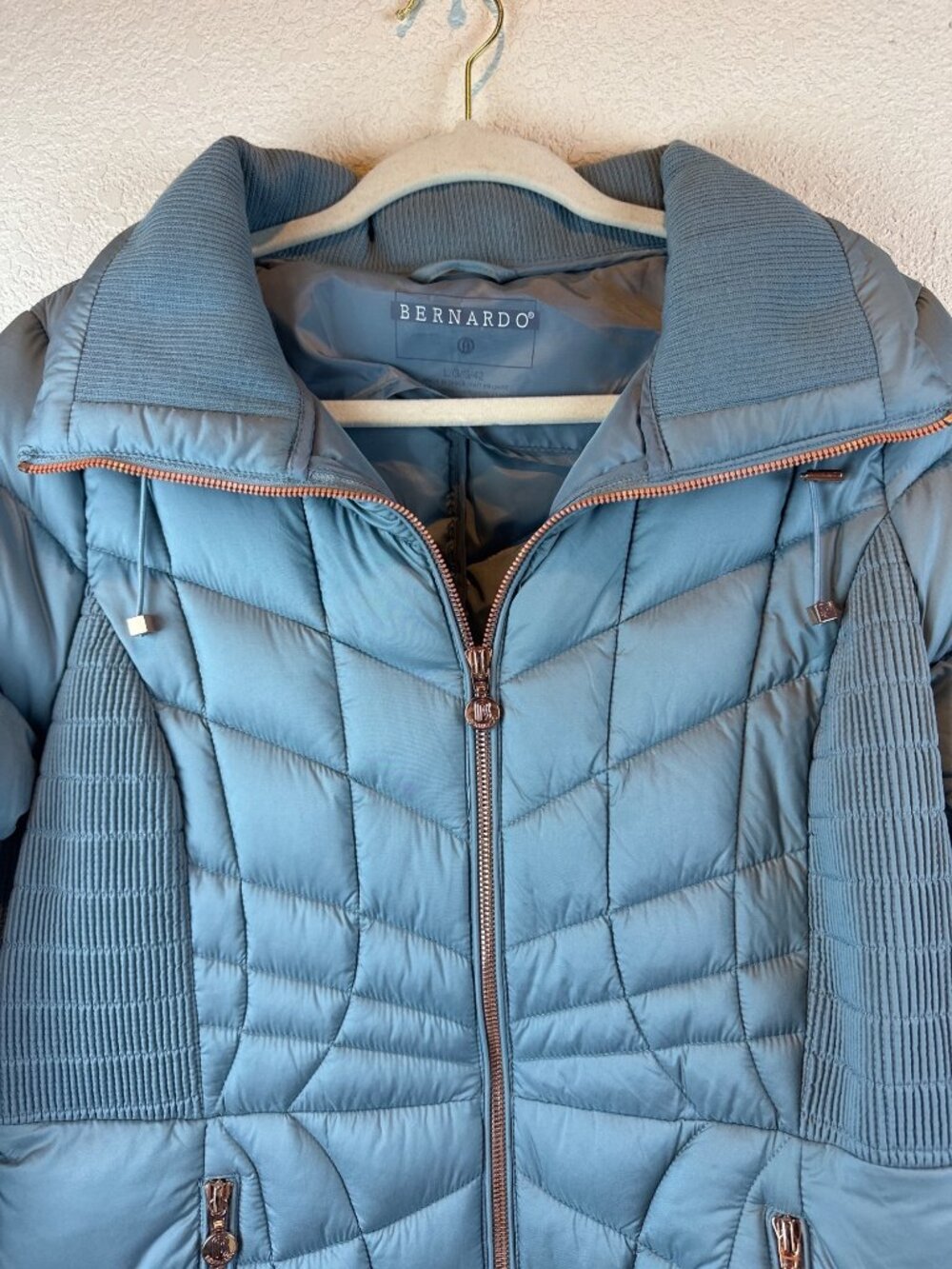 Bernardo Blue Quilted Puffer Jacket Women's Large Warm Coat Outdoors Everyday - Picture 4 of 11